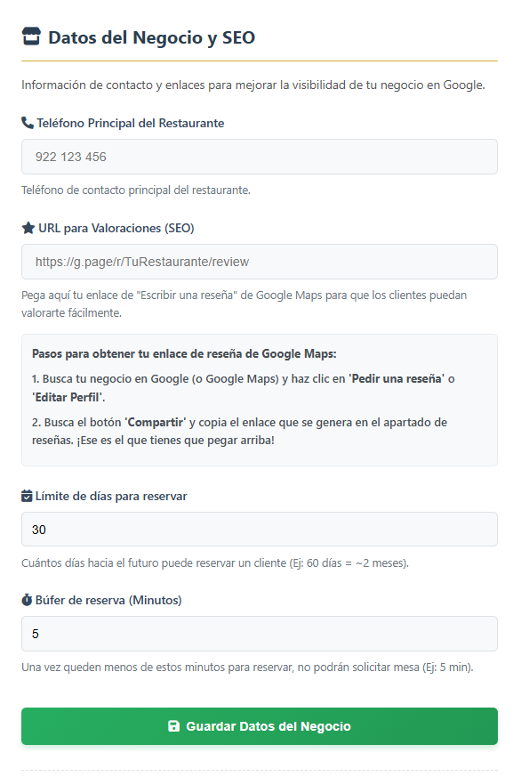 Configuración Datos y SEO