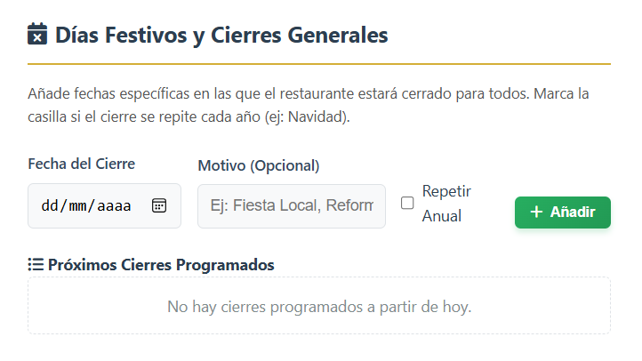 Gestión de Días Festivos
