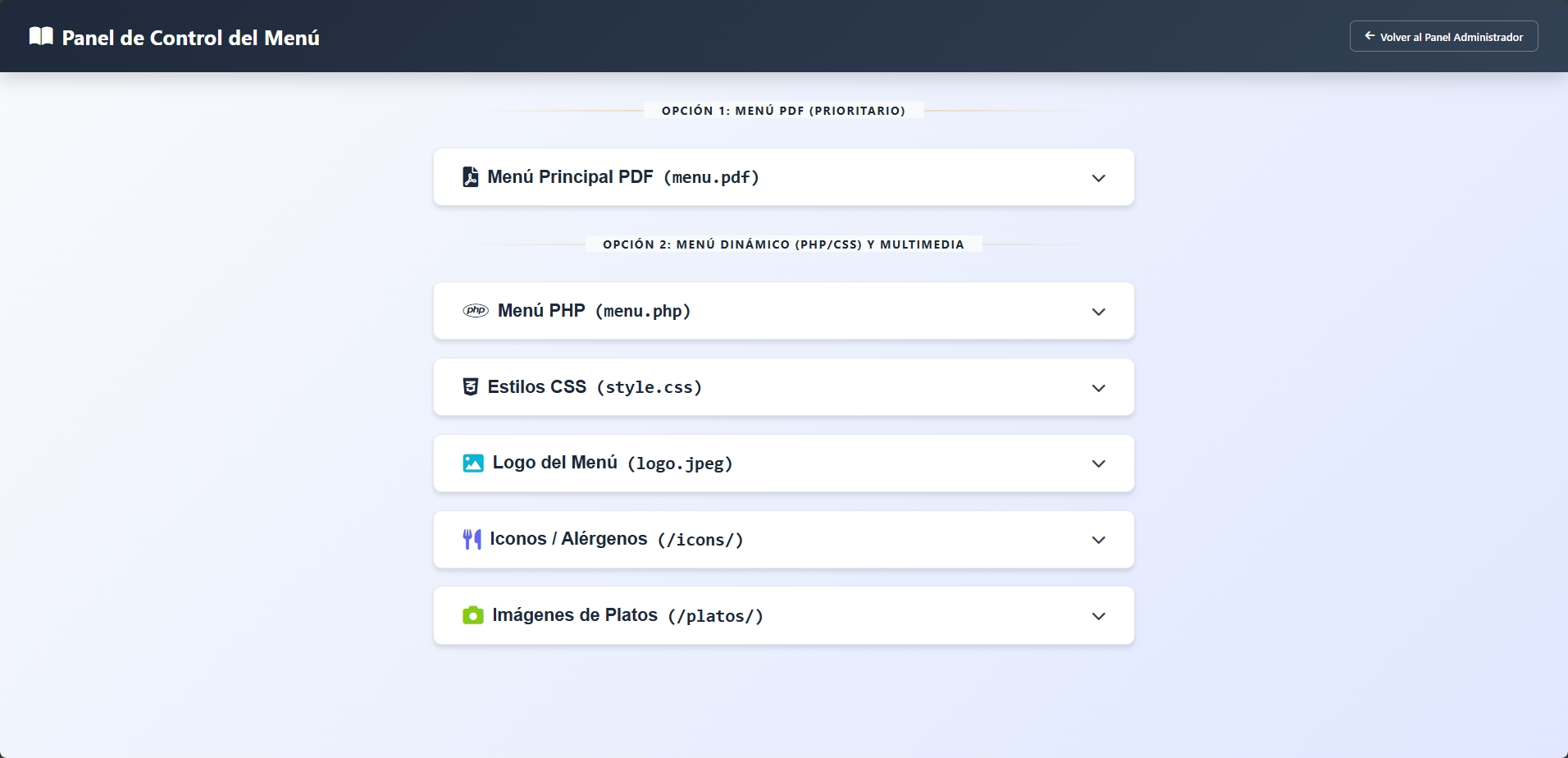 Configuración de Menús